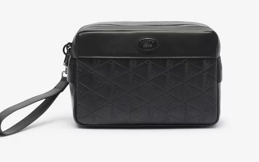 Pochette monogramme en cuir Lacoste