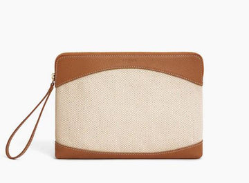 Pochette zippée en toile coton et cuir grainé LE TANNEUR