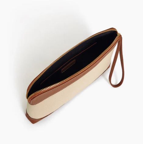 Pochette zippée en toile coton et cuir grainé LE TANNEUR