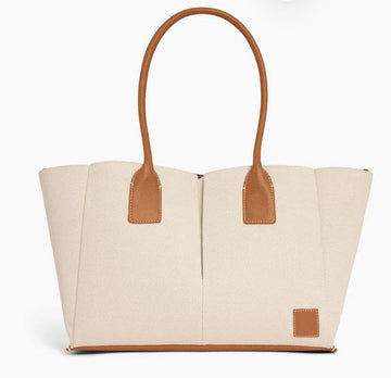 Grand sac cabas en toile coton et cuir grainé Elena LE TANNEUR